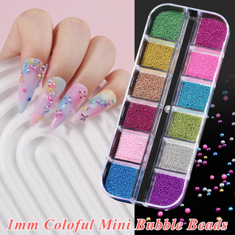 editTime 6 Boxes Nail Gems and Rhinestones for Nail Art, Flatback Jelly Laser AB Rhinestones Macaron Micro Nail Bubble Beads Pink White Pearls Pointed Nail Crystal Mini Nail Accessories for Women Nail Design - Image 3